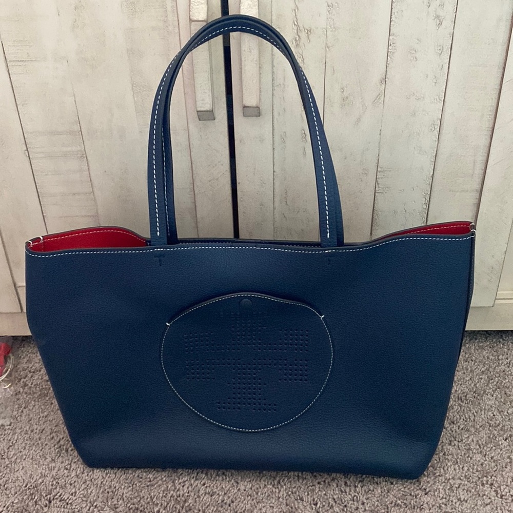 Tory Burch navy leather tote bag